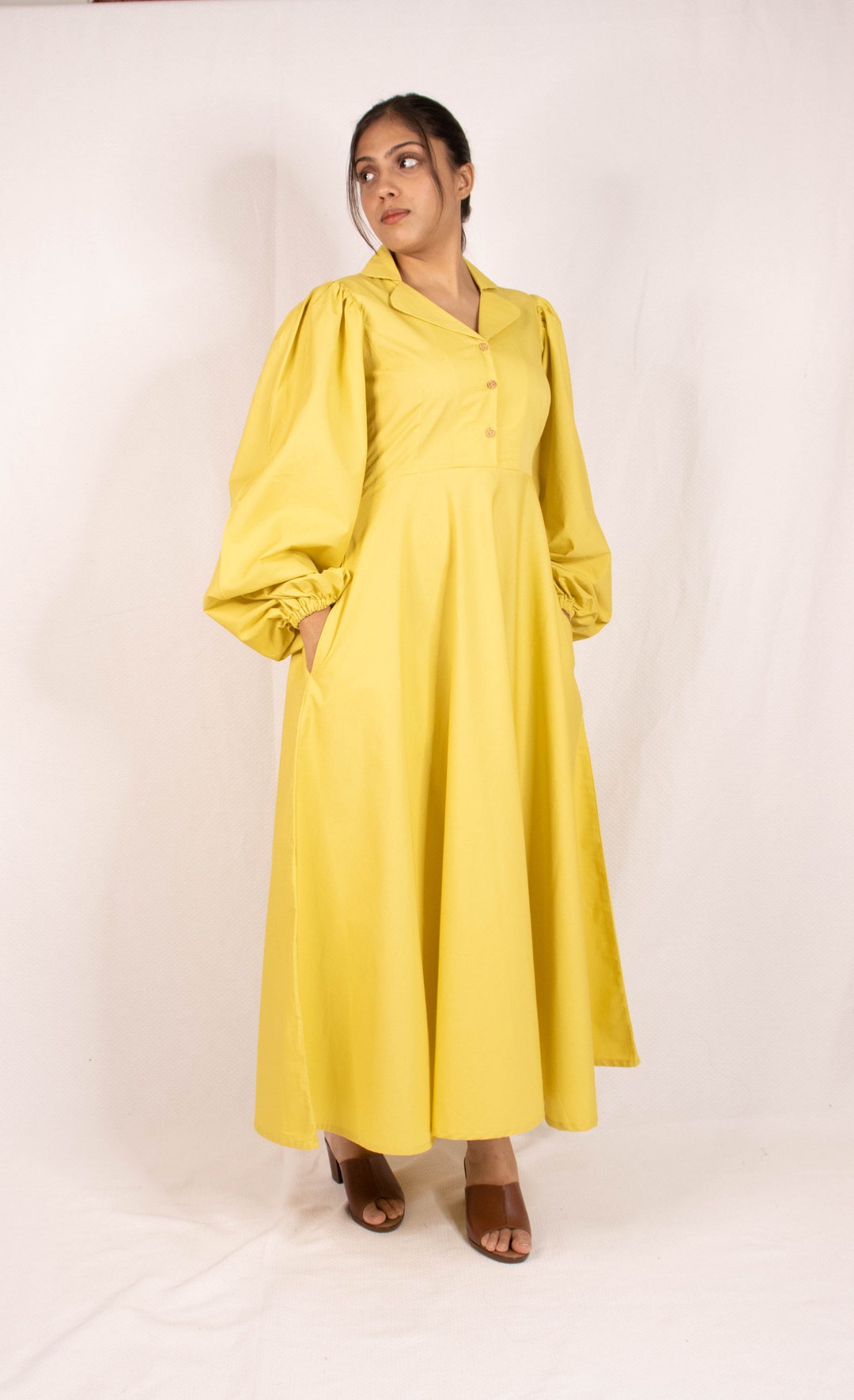 Cotton Yellow Long Dress Etsy