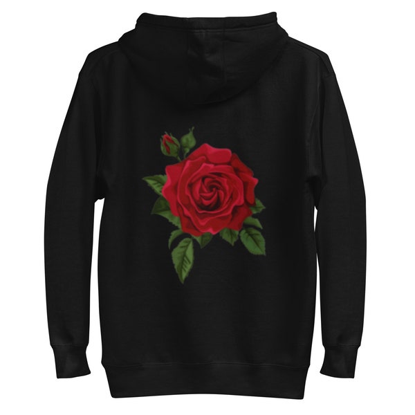 Unisex Floral Rose Hoodie | Stylish Hoodie with Back Large Rose Print Design | Statement Rose Hoodie | Couples Hoodie | Romantic Rose Hoodie