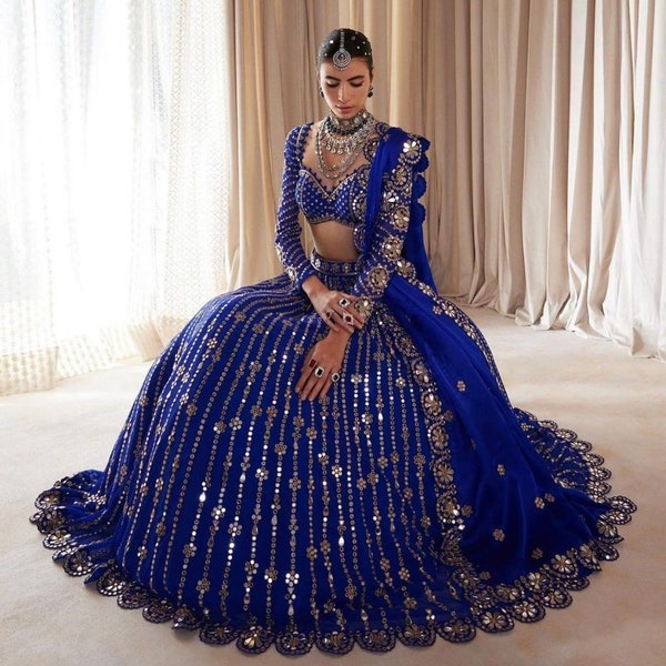 Lehenga choli pkistani indien lourd pour femme, broderies, paillettes et vêtements de fête de marque Zari Work | vêtements de mariage Lengha Choli entièrement cousus