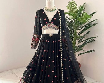 Lehengas indias para mujeres listas para usar/fiesta boda usar lehenga choli Lehenga negra para mujeres/ Regalo para ella/ lehenga choli paquistaní