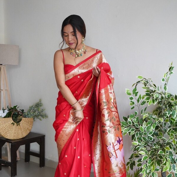 Authentic Indian Banarasi Saree -Kanjivaram Soft Weaving Work Saree With Beautiful Rich Pallu&Blouse Perfect for Weddings and Parties