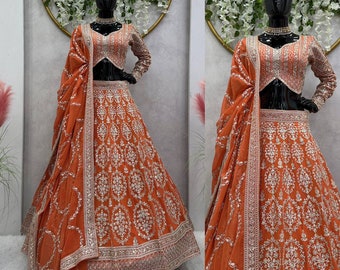 Lehengas indiane per donne pronte da indossare/abiti da sposa per feste lehenga choli / Lehenga rosse per donne / Regalo per lei / lehenga choli pakistano