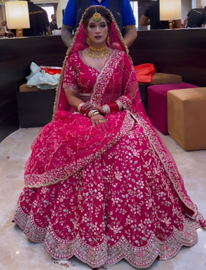 Buy Pink Zari Banarasi Silk Bridal Wear Lehenga choli From Ethnic Plus