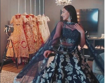 Pesado indio paquistaní Lehenga choli para mujeres Bordado Lentejuelas & Zari Trabajo diseñador ropa de fiesta/Totalmente cosido Lengha Choli ropa de boda