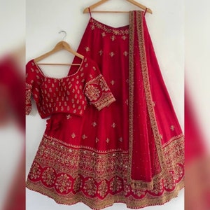 Lehengas indias para mujeres listas para usar/fiesta boda usar lehenga choli / Lehenga roja para mujeres/ Regalo para ella/ lehenga choli paquistaní imagen 1