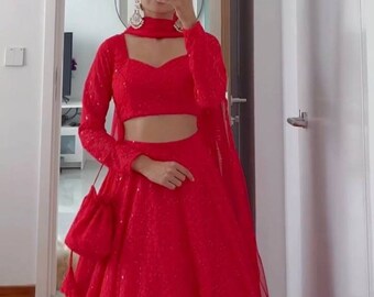 Lehengas indias para mujeres listas para usar/fiesta boda usar lehenga choli / Lehenga roja para mujeres/ Regalo para ella/ lehenga choli paquistaní