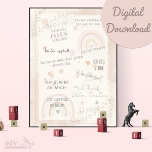 Afirmaciones en póster para niños | Amor propio | A3 | A4 | Decoración de habitaciones infantiles | Regalo