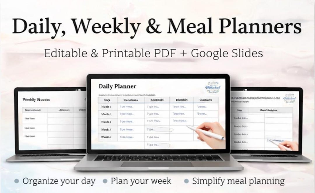 Weekly Meal Planner & Grocery List Bundle | Editable, Printable PDF ...