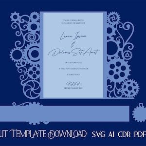 STEAMPUNK Einladung Schnittvorlage 5x7 Gatefold Laser geschnitten Cricut Cameo SVG PDF Cdr Ai digitale Schneidevorlage download