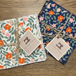 Cloth Napkins | Set of 4 | 2-ply 100% Cotton | Rifle Paper Co Strawberry Fields Primrose Navy Floral | Choice of Dinner or Lunch Size
