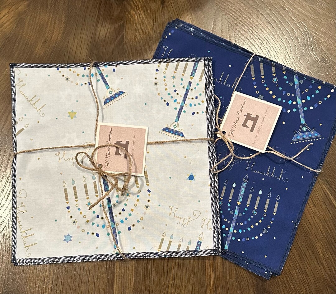 Cloth Napkins Set of 4 2ply 100 Cotton Hanukkah Menorahs and Star of David Choice of Dinner or