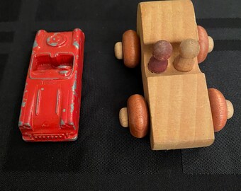 Small Vintage Toy Cars - One Wooden and One Metal