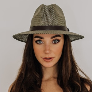 Green Panama Straw Fedora: Women&#39;s Summer Sun Hat