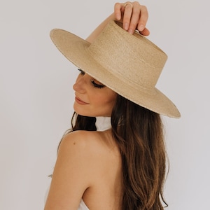 Boater | Premium Straw Hat | Summer hat made of palm straw | Boater hat for women | Flat wide  stiff brim | Wedding hat | Cottagecore