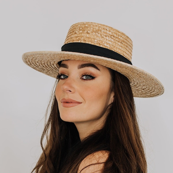Sombrero Canotier de paja | Boater | Bolero de paja |  Sombrero de paja de ala ancha | sombrero de paja para mujer | sombero de verano
