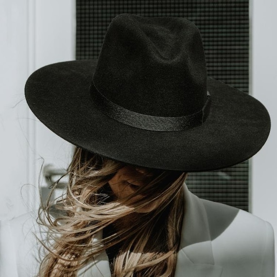 Fedora Hat Felt Fedora Winter Hat With Stiff and Wide Brim Black
