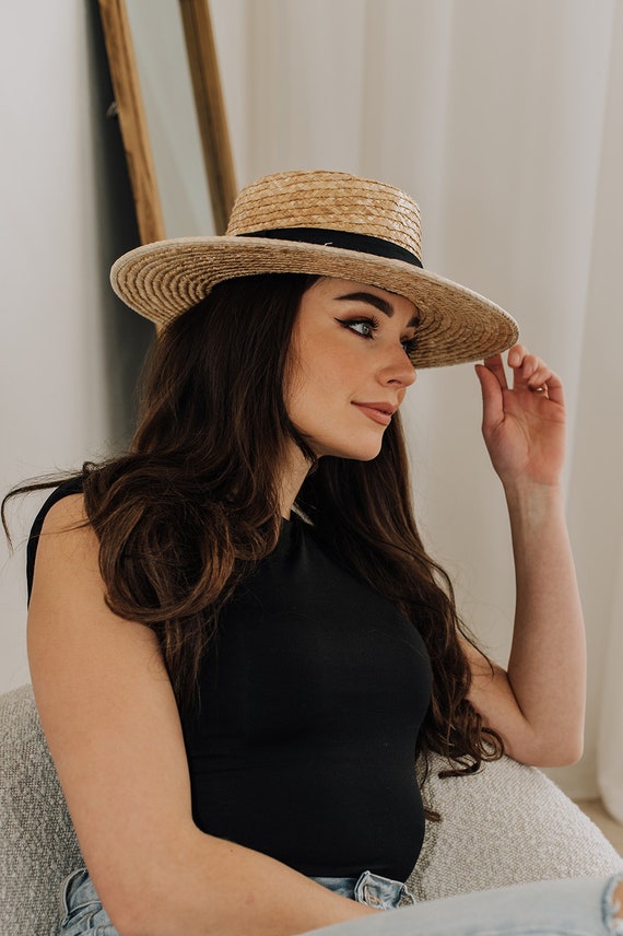 Lack of Color | The Spencer Wide Brimmed Boater | Straw/Black Women's Straw Sun Hat | 55cm (S) | Designer Hats | Express Shipping Available