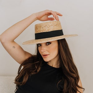 Kapelusz Canotier Boater Hat Women | Szeroki rondo słomkowego kapelusza