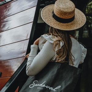 Boater | Palm straw boater Hat | Wide flat and stiff brim | Summer elegant hat |  Gambler style | Sundress hat