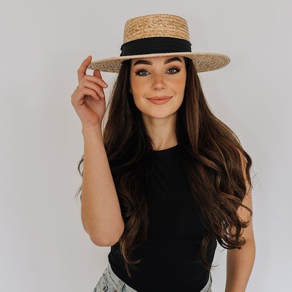 Lack of Color | The Spencer Wide Brimmed Boater | Straw/Black Women's Straw Sun Hat | 55cm (S) | Designer Hats | Express Shipping Available