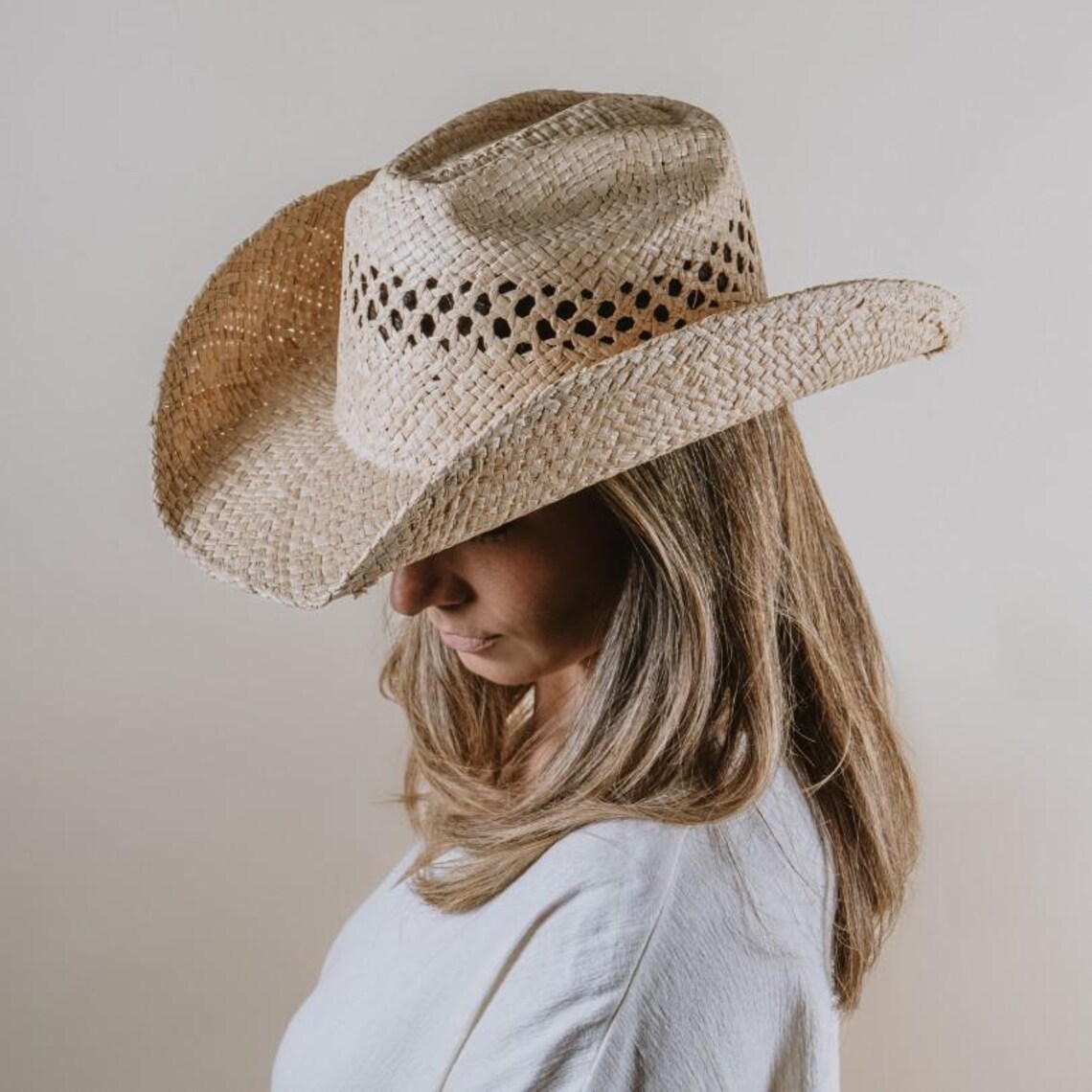 Rustic Female Hats Handmade Raffia Straw Cowboy Hat: Women's Beach Rodeo Hat - Etsy