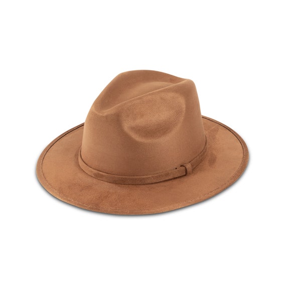 Brown Suede Unisex Fedora Hat Suede Large Eaves Peach Top Fedora Hat – Mosaic Makers  main image 2