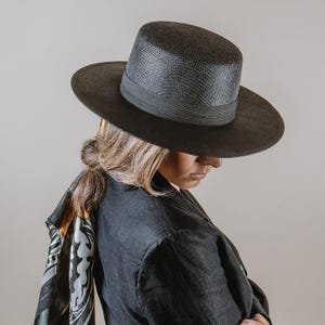 Black Boater Sun Hat Women | Straw Summer Hat Ladies