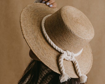 Summer straw hat | Boater hat with macrame hat band | Boho wedding hat | Women's sun hats | Cottagecore