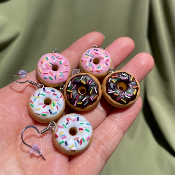Donut Dangles Donut Studs Handmade Polymer Clay Earrings Lightweight Earrings Donut Earrings Etsy
