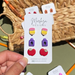 School Stud Pack | Handmade Polymer Clay Earrings | Lightweight Earrings | Teacher Earrings | Back to School Earrings