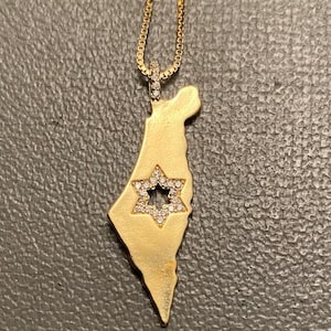 Brilliant Cut Moissanite Diamond Israel map gold plated necklace, Jewish jewelry, Star of david, Gift For Her
