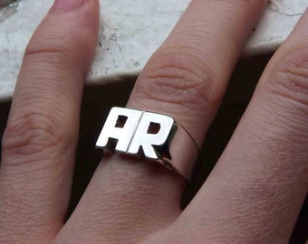 Signet ring, Initial Ring, Sterling silver, Name Ring, Personal ring, Monogram Ring, Made to order - 2 Letters