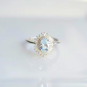 Natural Aquamarine Ring, 925 Sterling Silver, March Birthstone, Engagement Ring, Statement Promise Ring Anniversary Gift for Her
