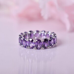Natural Amethyst Bridal Band Ring, Engagement Ring, Unique Oval Cut Band Ring, Wedding Ring, Purple Stone Amethyst jewelry, Gift For Her