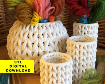 Knitted Cylindrical Containers, 3d Print Pack Knitted Holder, Rope Case Stl Digital Download