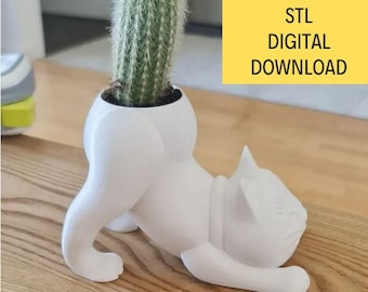 Cat Cactus Pot - 3d Print Stl File, Digital Download