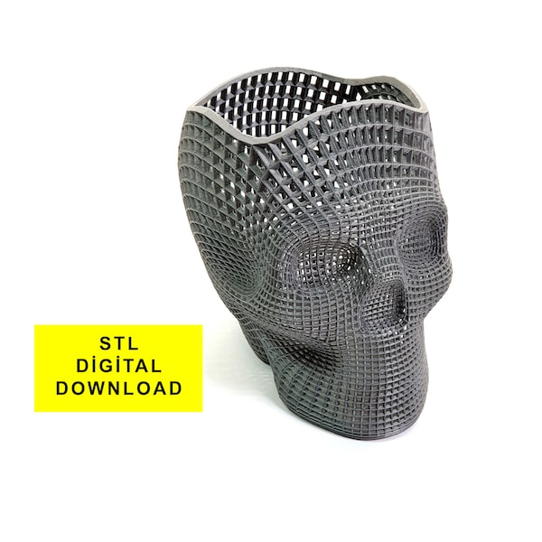 Skull holder, Planter, Vase Stl Files, Digital Download, 3d print pack Skull 3d format printer Low Poly