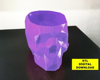 Porta teschi, fioriera, vaso File STL, download digitale, pacchetto per stampa 3D Teschio formato stampante 3D Low Poly