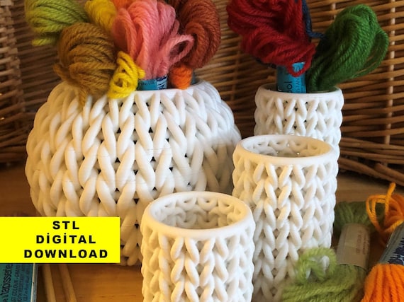 Knitted Cylindrical Containers, 3d Print Pack Knitted Holder, Rope Case Stl Digital Download