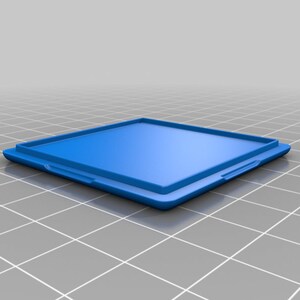 May include: A blue plastic square box with a hinged lid. The box is empty and has a smooth surface.
