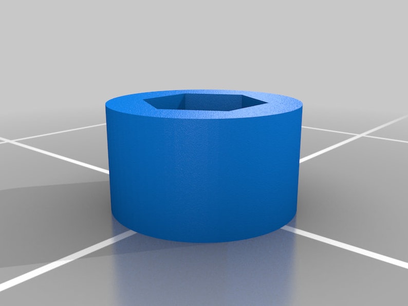 May include: A solid blue hexagonal nut with a smooth surface.