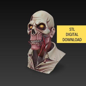 Zombie Bust - Halloween - Sculpture - 3d Print Stl File, Digital Download