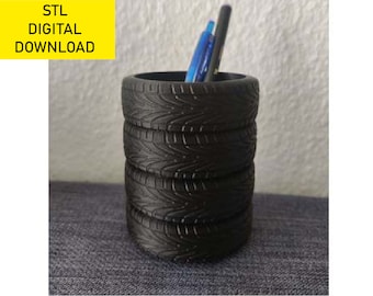 Porte-stylo de bureau avec roue, fichier d'impression 3D stl, pot de ventilateur de voiture