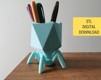 Soporte para bolígrafo con diseño de bacteriófago - Archivo STL para impresión 3D, descarga digital
