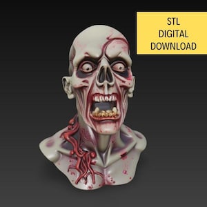 Zombie Bust - Halloween - Sculpture - 3d Print Stl File, Digital Download