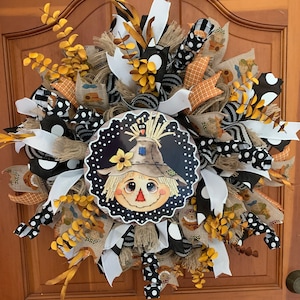 Corona de espantapájaros Puerta de entrada de espantapájaros Corona de otoño de Halloween Corona de otoño caprichosa Corona de espantapájaros de puerta de entrada de espantapájaros Corona de espantapájaros de rafia de granja