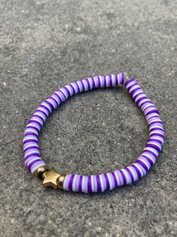 Purple Star Clay Bead Bracelet