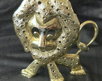 Vintage Gold Tone Metal Lion Earring Holder