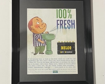 Framed Original Delco Battery Advertisement