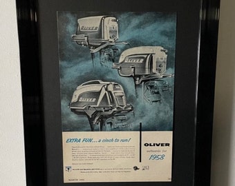 Vintage 1958 Oliver Outboard Framed Advertisement